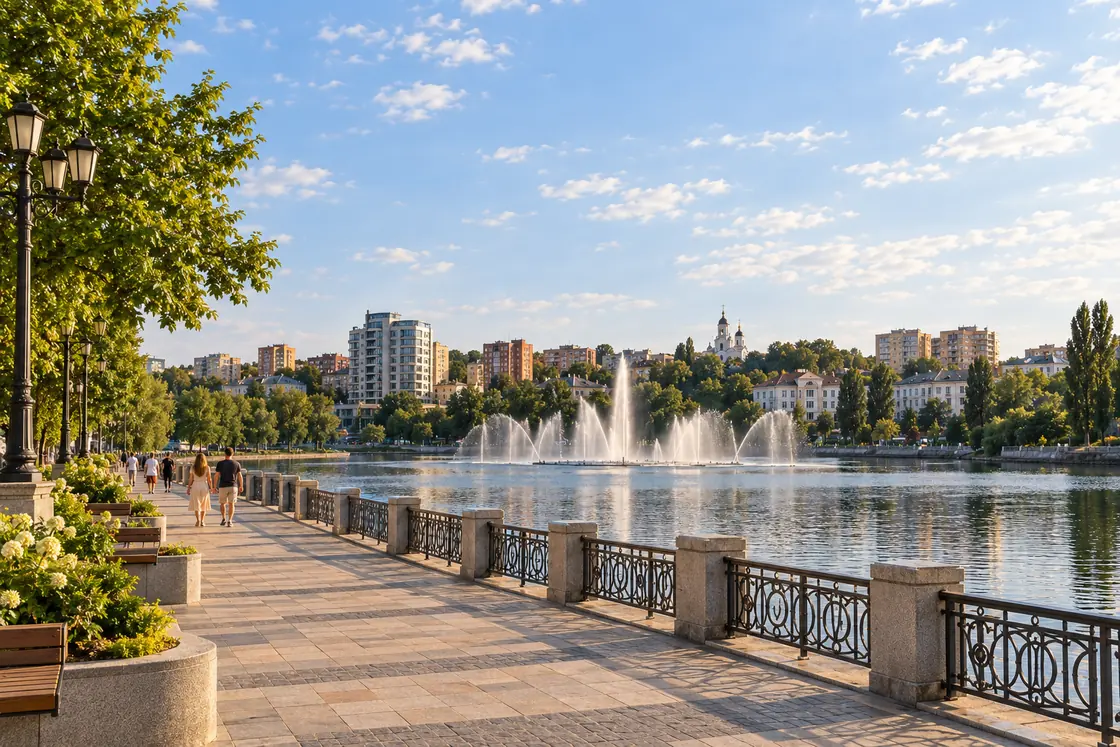 Набережна з фонтаном у Вінниці